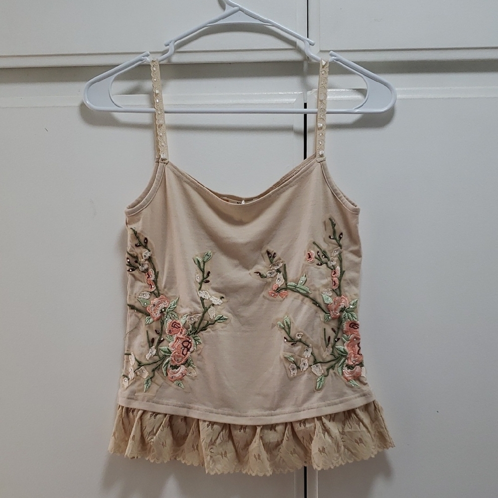 Kitson Beige Floral Embroidered Camisole